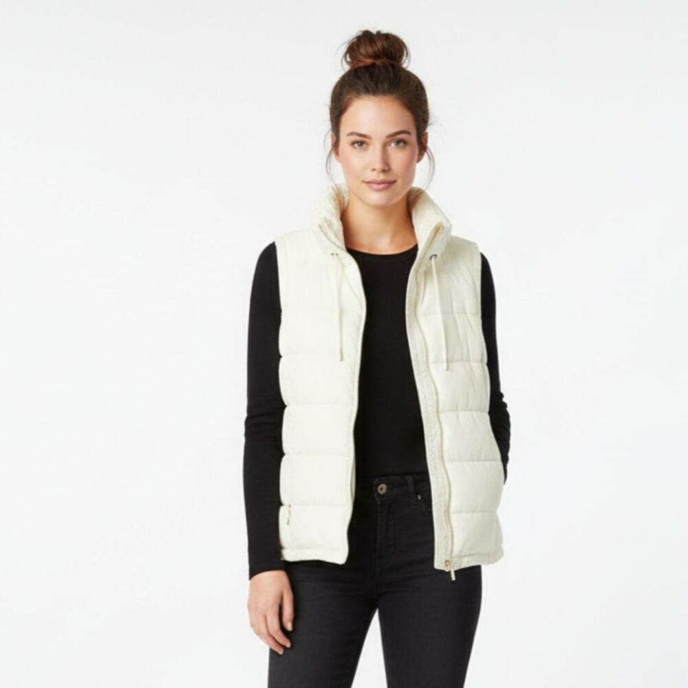 Calvin Klein Ivory Cream Sleeveless Zip Up Puffer Vest M
